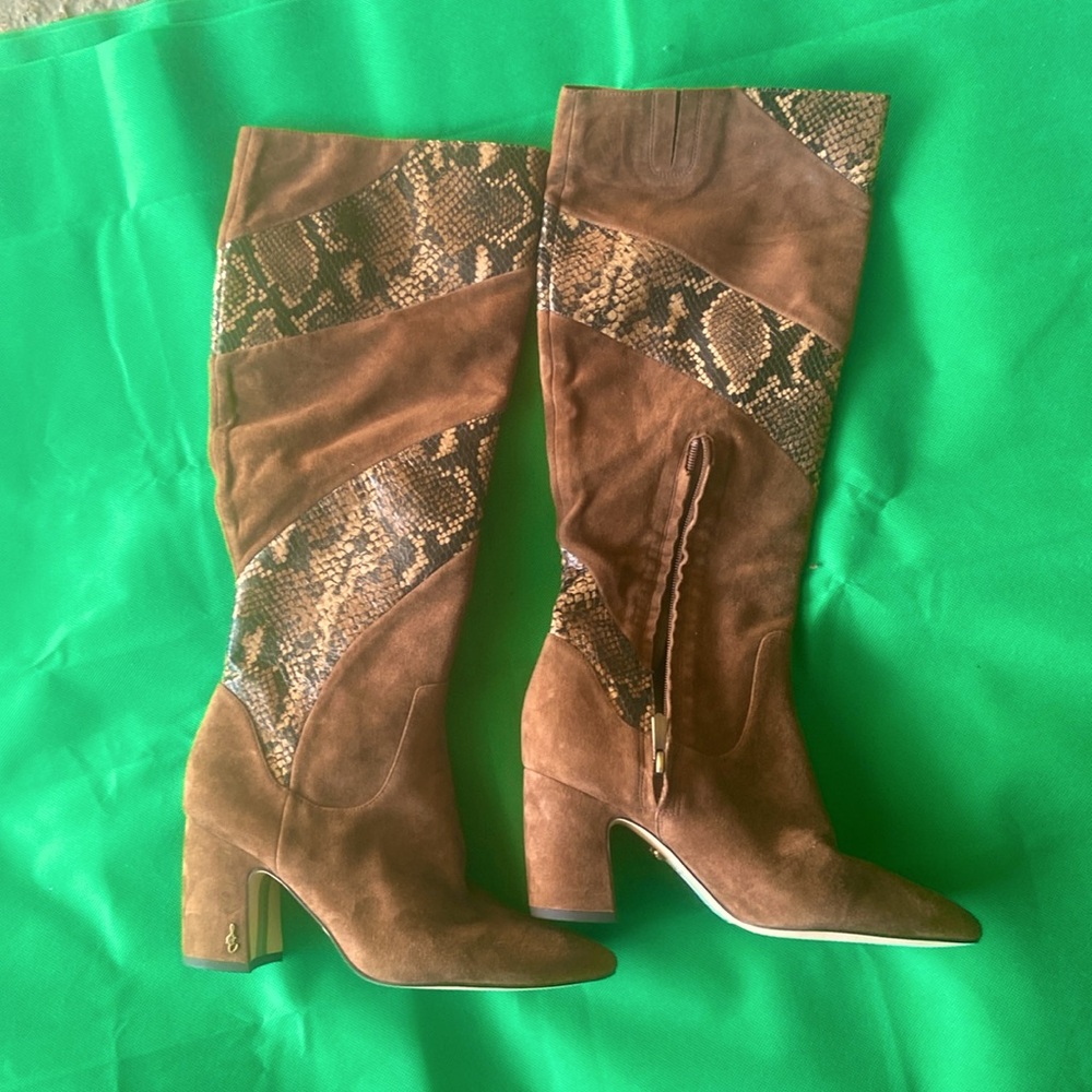 Snakeskin Print Suede Boots